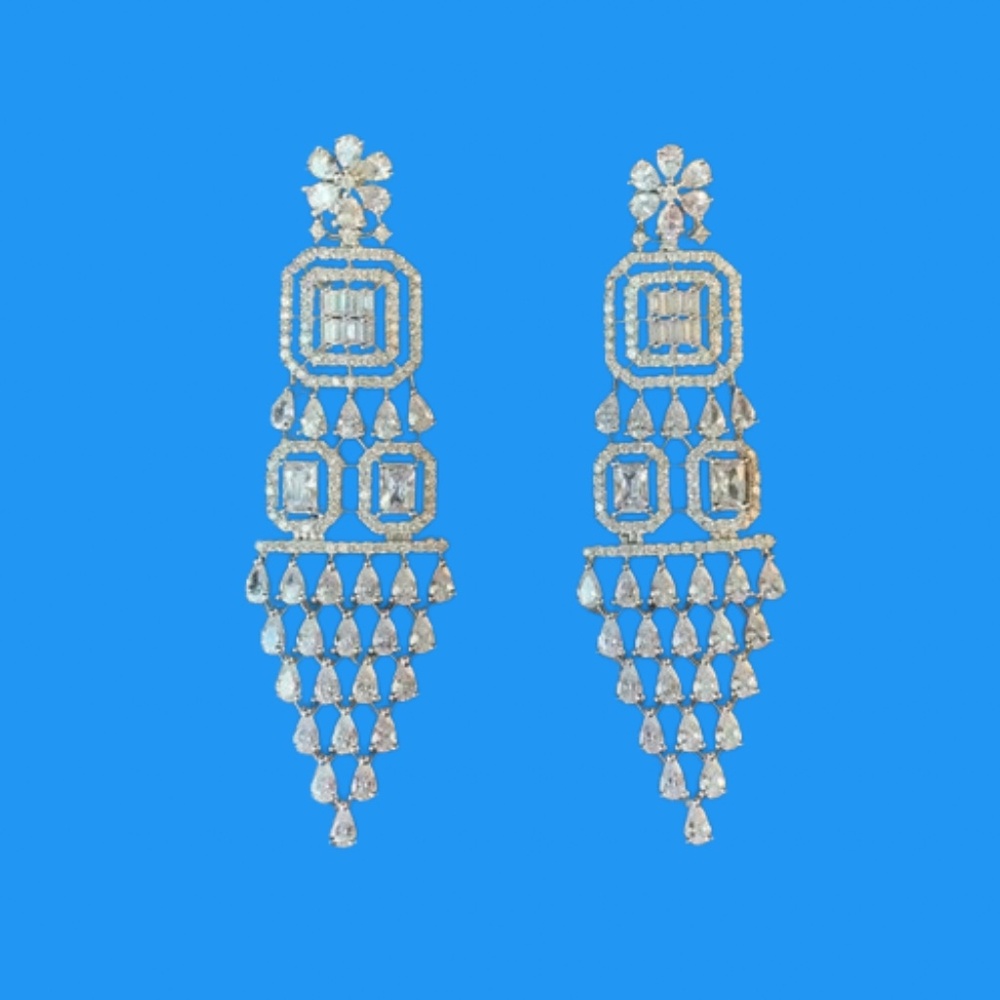 ✨ Wedding Bridal Statement Chandelier Earrings – Silver Tone Crystal Drop
